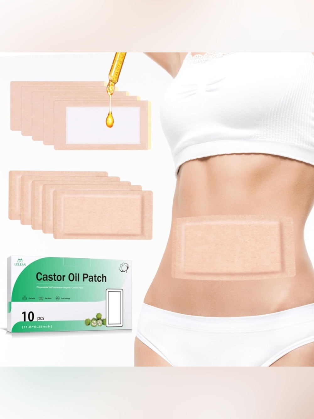 Castor Oil Patch Adhesive Body Patch X- Large for Back and Abdomen- 10 count